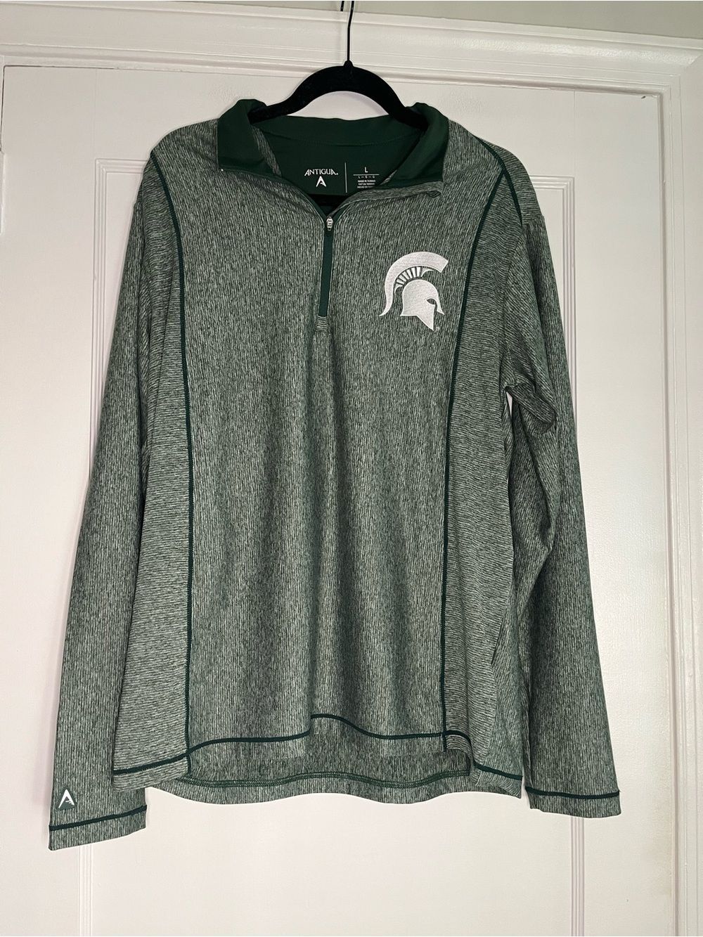 Antigua Michigan State Spartans Quarter Zip Mens Large Heather Green Pullover